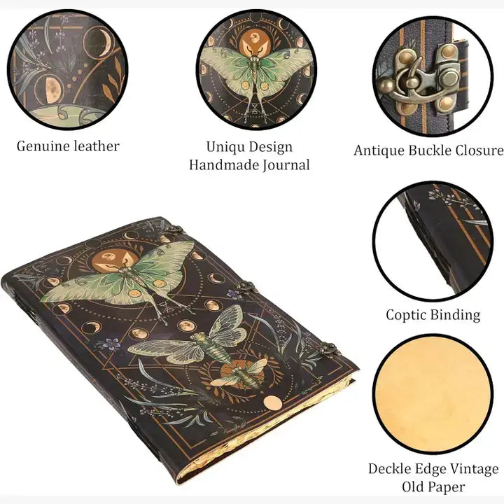 Tuzech Leather - Book of Spell LeatherBound Huge Journal Grimoire Print Diary: 22" Inch / Green Lady