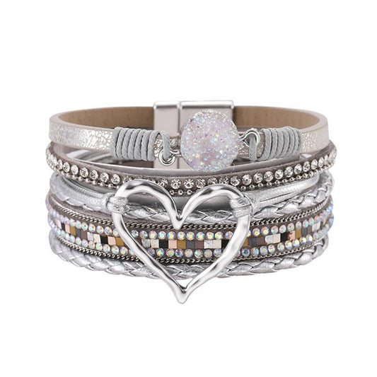 Mio Queena - Multi-Layer Heart Charm Bangle Bracelets - BJ/LB: Silver Heart