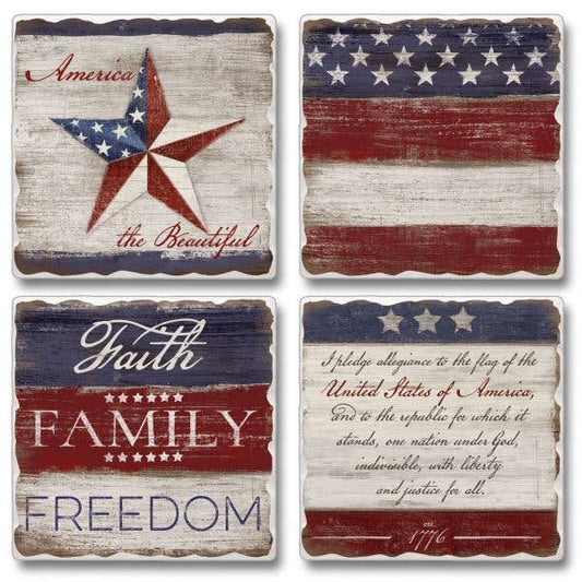 CounterArt/Highland Home/Thirstystone - Americana Assorted Image Tumbled Tile Coaster 4 Pack