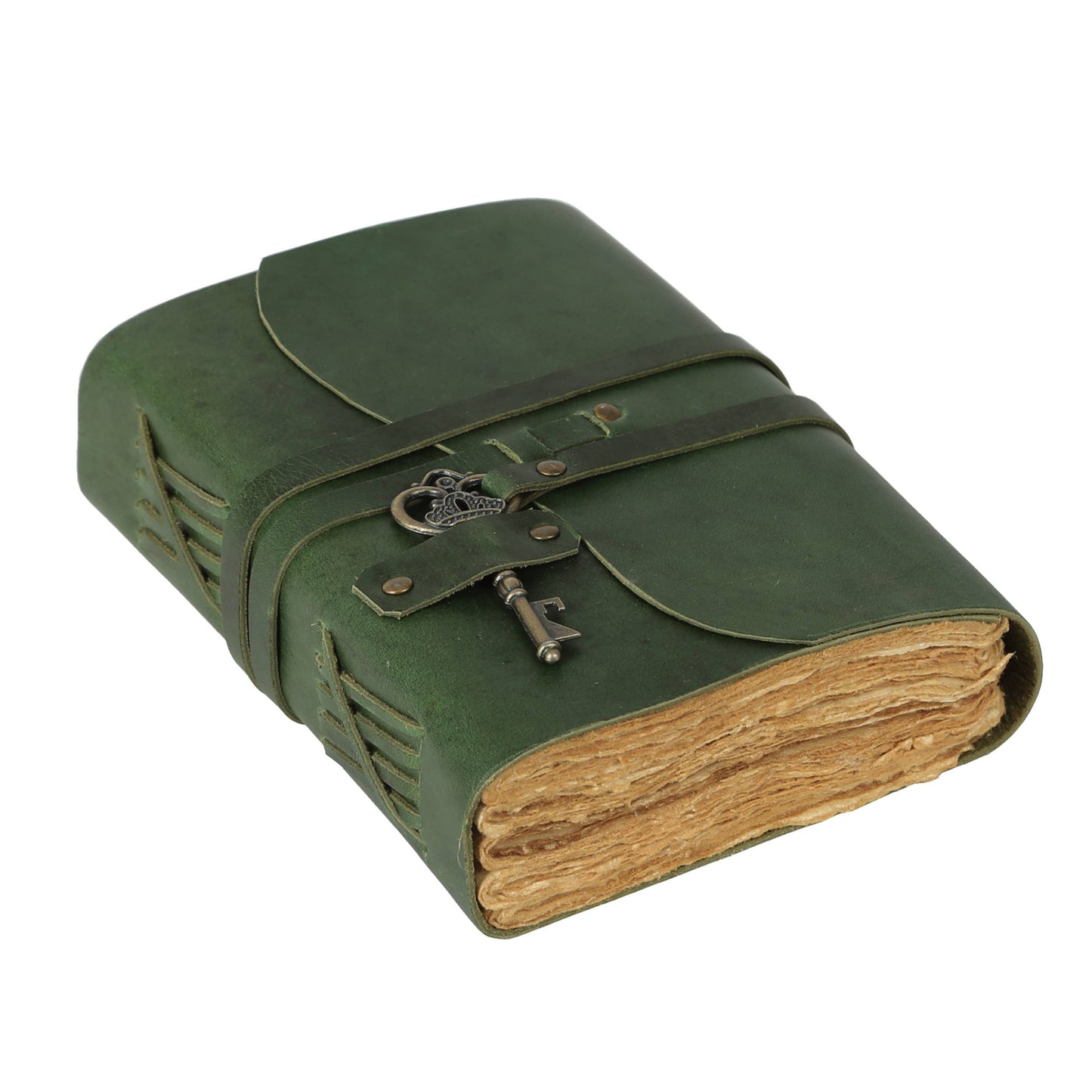 Tuzech Leather - Vintage Journal Retro Travel Diary an Exclusive Handmade Paper Notebook with Key Leather Bound Book Of Shadows Hocus Pocus for Man and Women: Green / Unlined 7 x 5 Inches