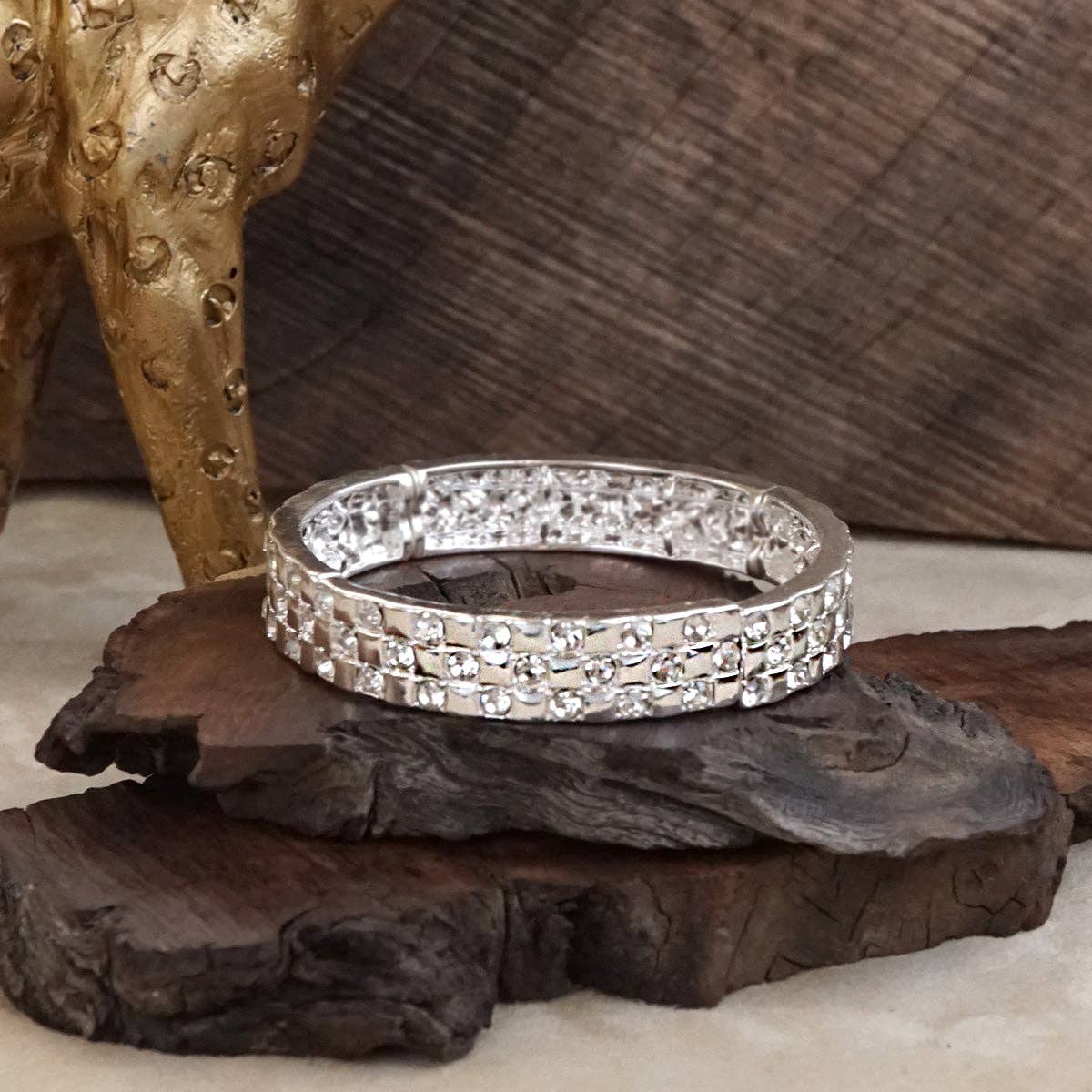 PennyLine inc - Luxe Check – Checker Crystal Stretch Bangle: Gold - Clear