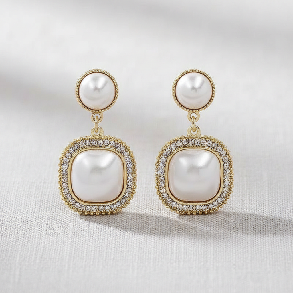 camilla dovey - Geometric Pearl Zircon Stud Earrings