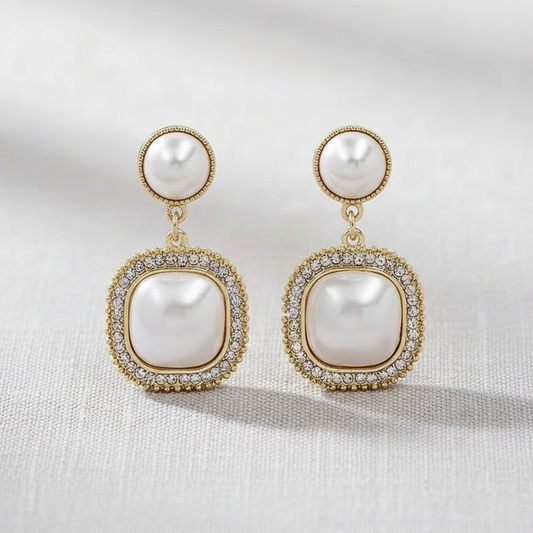 camilla dovey - Geometric Pearl Zircon Stud Earrings