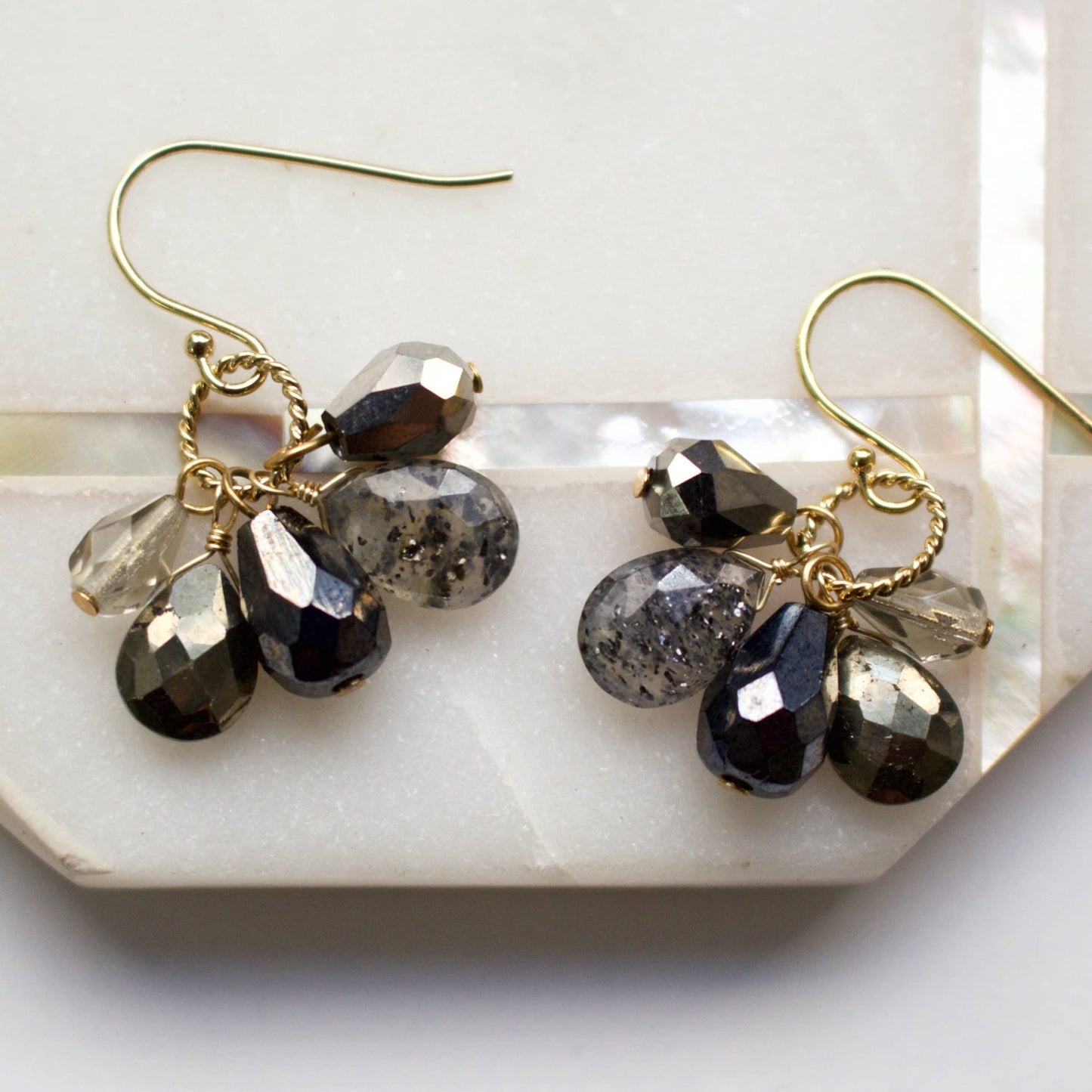 a.v. max - Semi Precious Cluster Earrings: Gold Multi