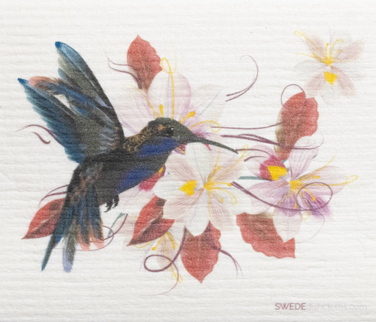 SWEDEdishcloths - Swedish Dishcloth Hummingbird Red Flowers