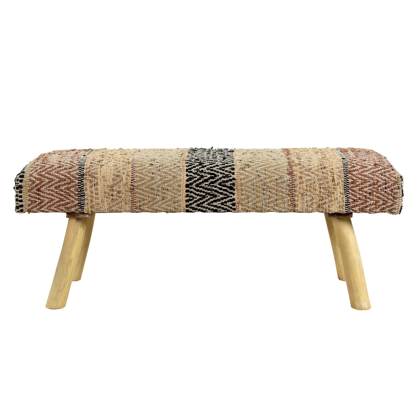 LR Home - Boho Brown/Black Chevron Striped Upholstery Accent Bench