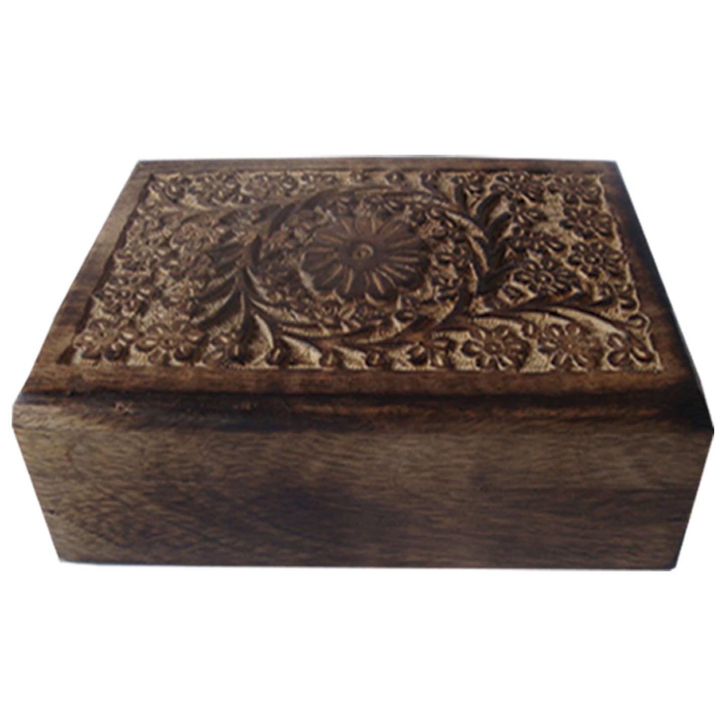 DESIGNS BY DEEKAY INC - Large Daisy Carved Wooden Jewelry Box