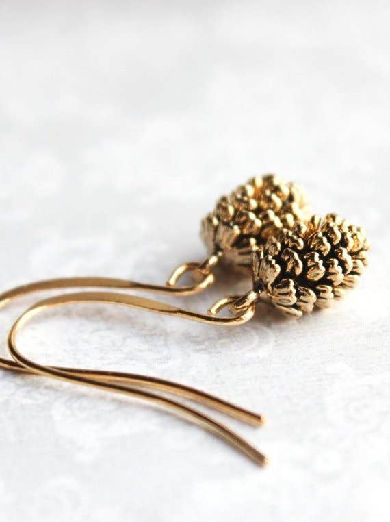 A Pocket of Posies - A Little Pine Cone Drop Earring - Rustic Gold