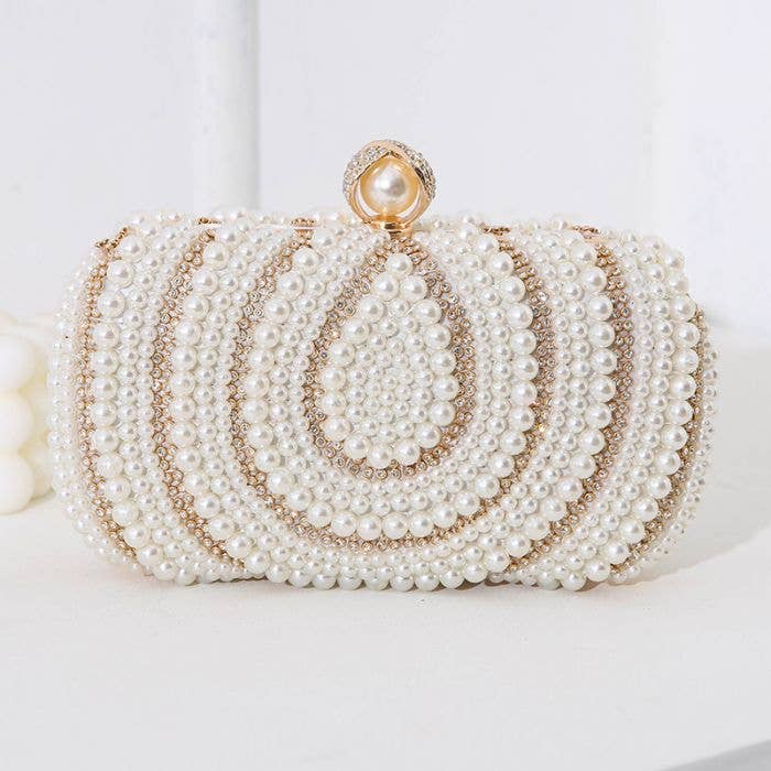PEACH ACCESSORIES - Crystal and pearl embellished clutch bag 08244: Gold