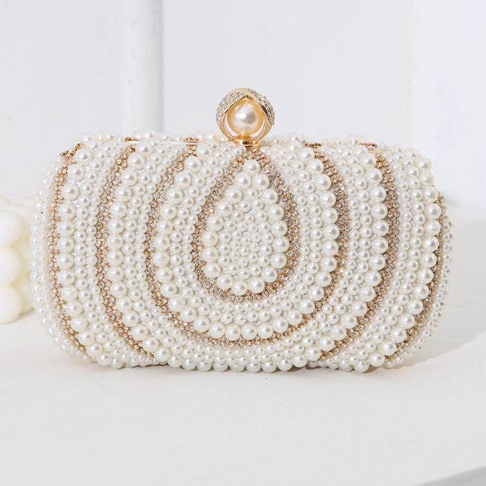 PEACH ACCESSORIES - Crystal and pearl embellished clutch bag 08244: Silver