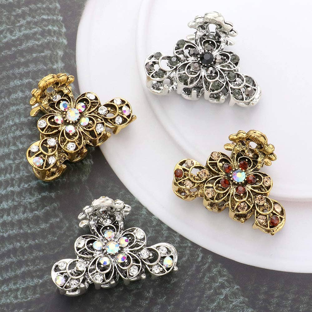 Sensibling Corp. - Stone Embellished Flower Accented Hair Claw Clip: Lt Col Topaz