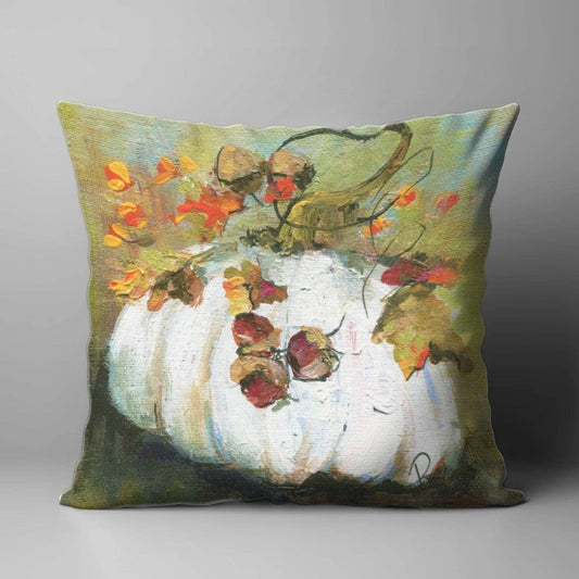 LuckyBird Apparel and Home - ROZIE'S WHITE PUMPKIN SQUARE PILLOW: 22"