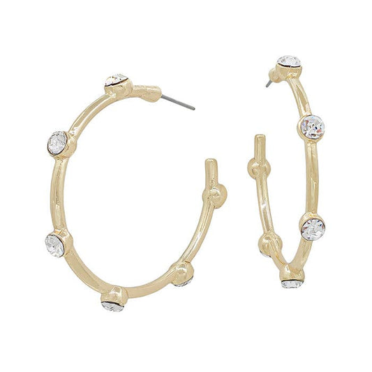 What's Hot - Gold Hoop with Rhinestone Stud Accents 1.5" Earring