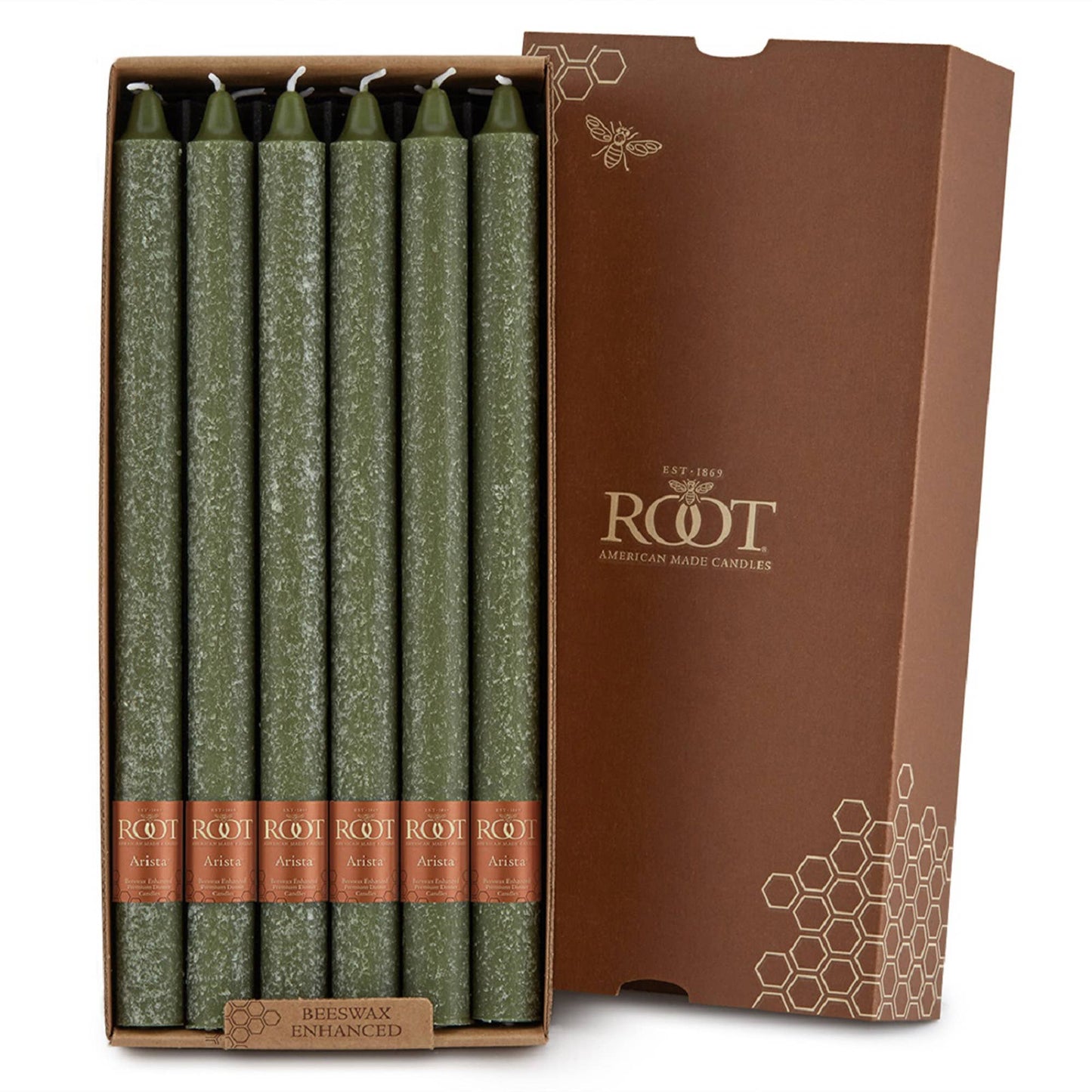 ROOT Candles - ROOT Timberline Arista Candles Box Of 12: Dark Olive / 12 inch