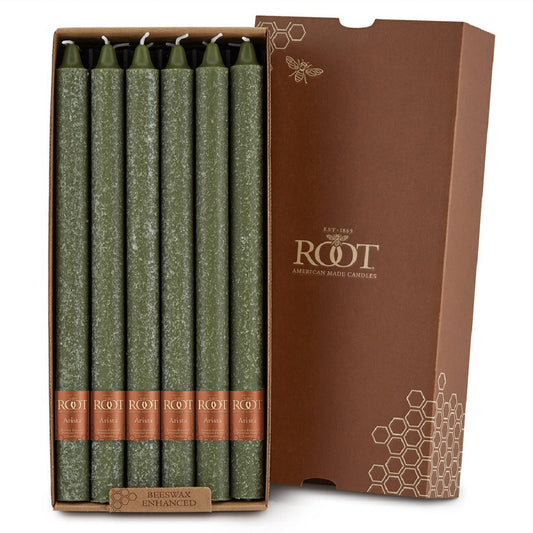 ROOT Candles - ROOT Timberline Arista Candles Box Of 12: Dark Olive / 12 inch