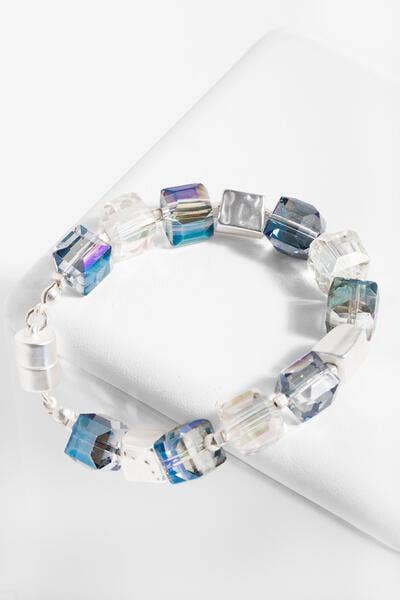 SAACHI - Faceted Bead Stone Stretch Bracelet With Magnetic Clasp