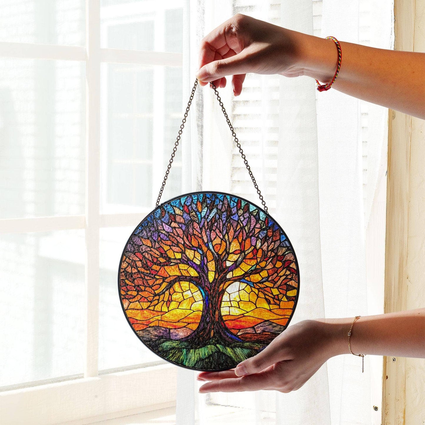 NVC Ecommerce LLC - Tree of Life Stained Glass Suncatcher, Autumn Fall Decor : 11.8in
