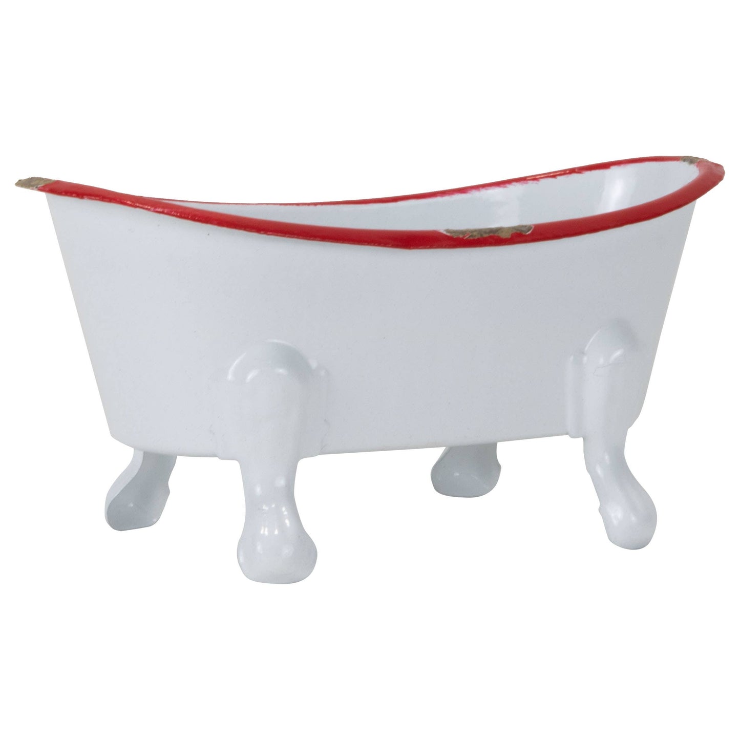 Foreside Home & Garden - Red Distressed Rim White Enamel Bathtub Soap Dish
