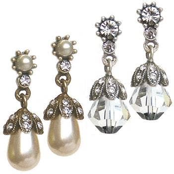 Sweet Romance Jewelry - Pearl or Crystal Wedding Earrings: CR - Crystal
