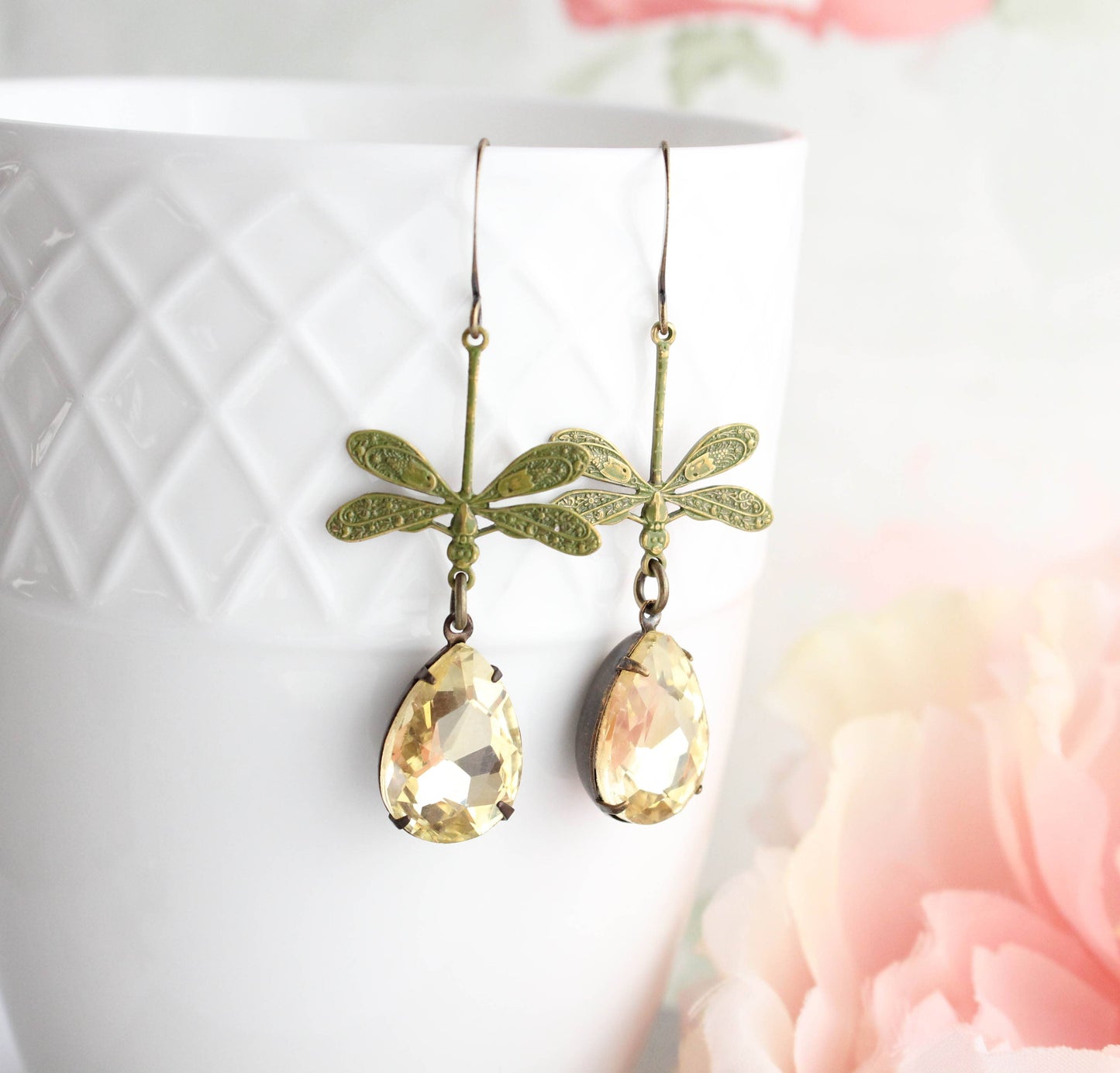 A Pocket of Posies - Dragonfly Earrings | Green Patina | Long Earrings