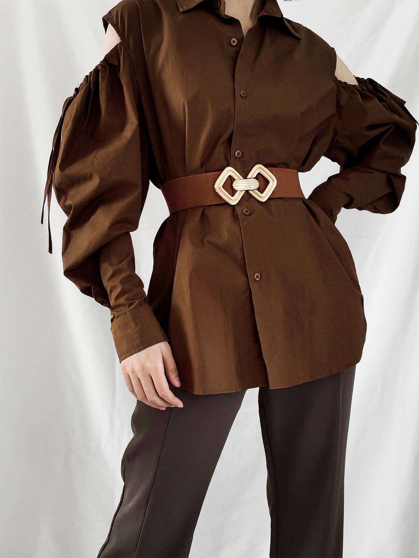 Kustom Kreations Goods - Geometric Buckle Elastic Wide Belt: Ochre / One Size