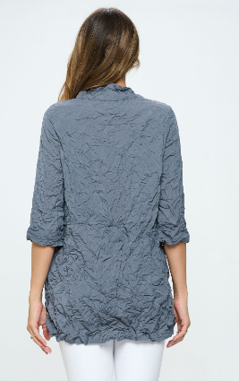 Focus Fashion - 3/4 Sleeve Zipper Tunic -CD112: Steel / Missy / XL