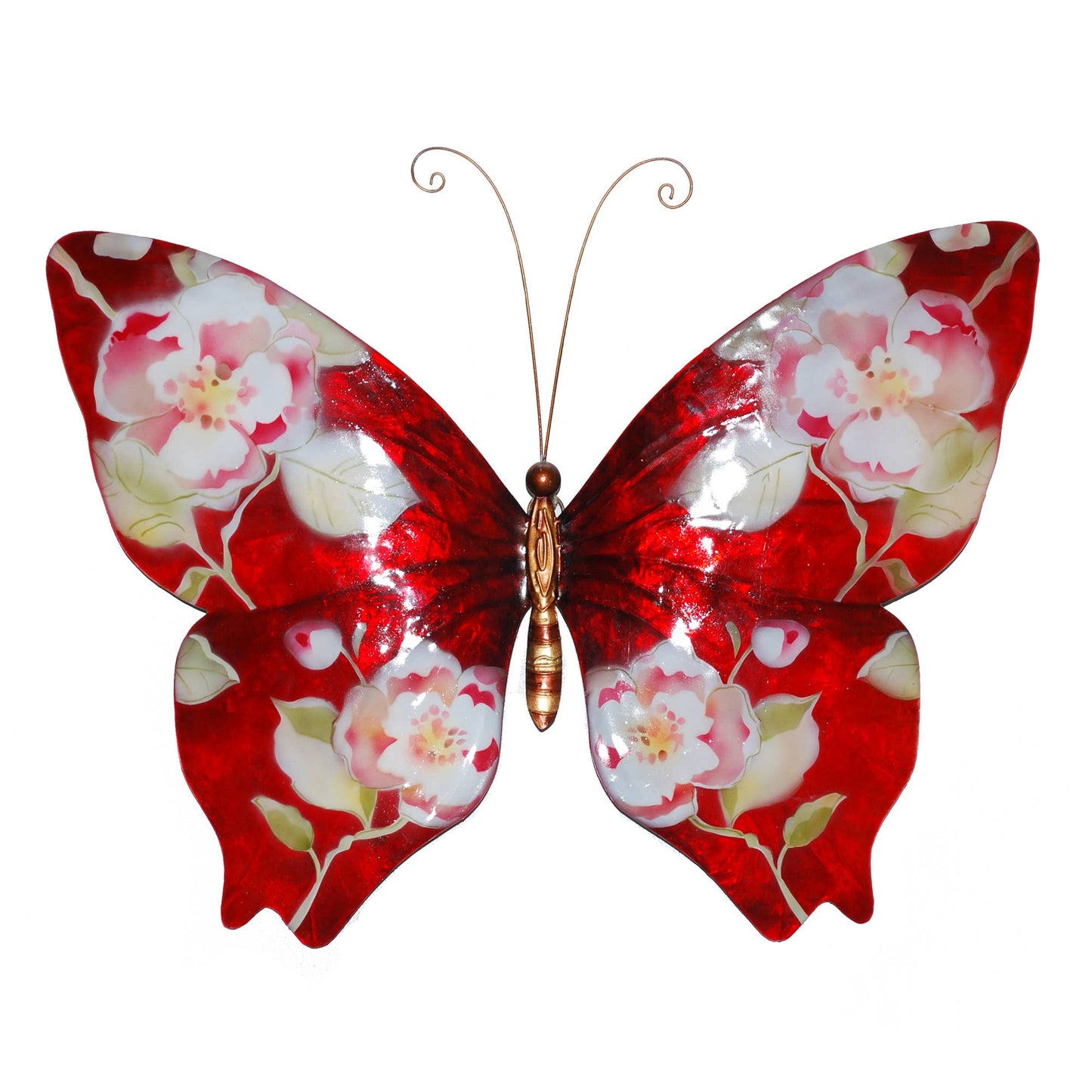 Eangee Home Design - Butterfly Wall Decor Red With Flowers, w/ Capiz-Outdoor Safe