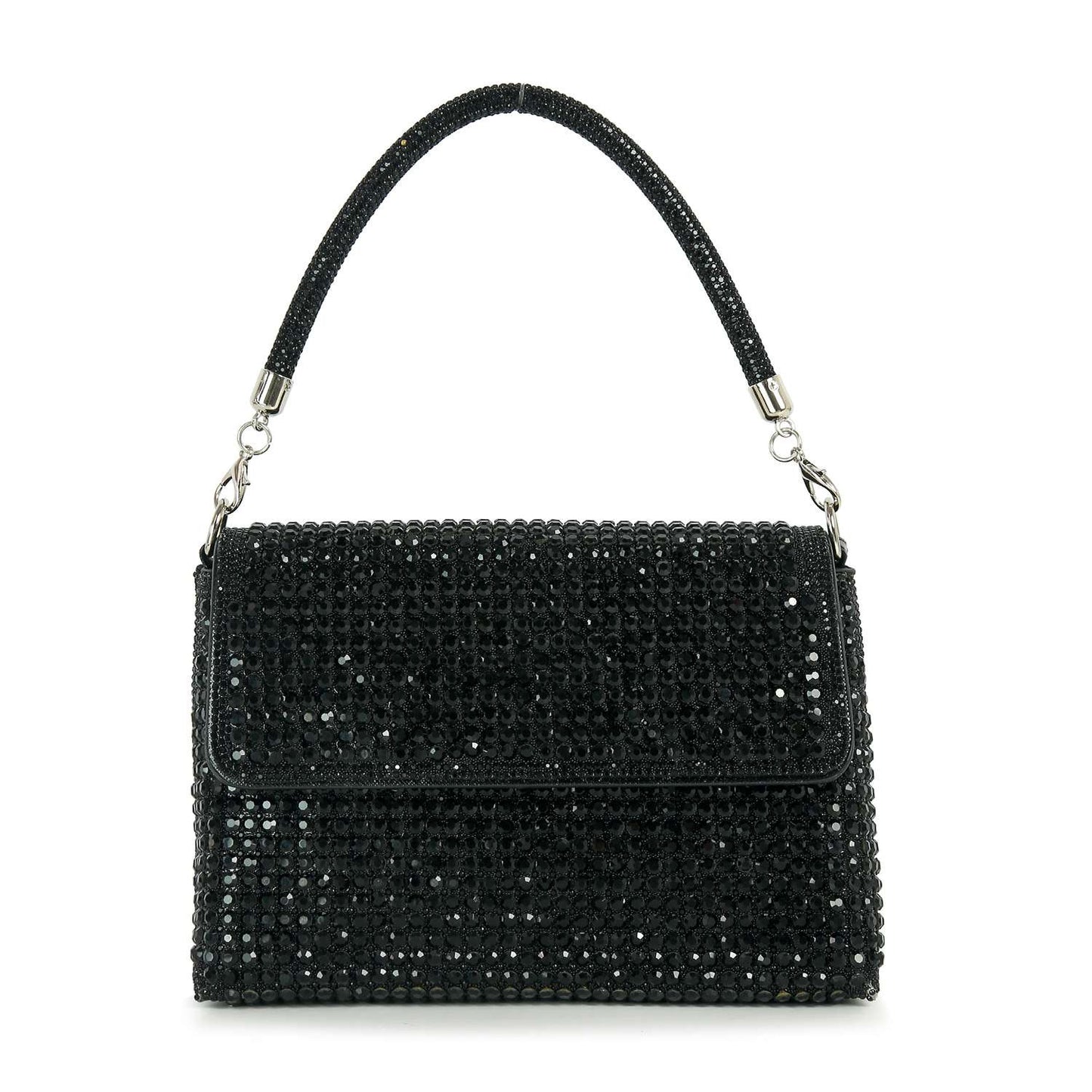 Handbag Express - Front Flap Dazzling Rhinestone Pattern Hand Tote: Black
