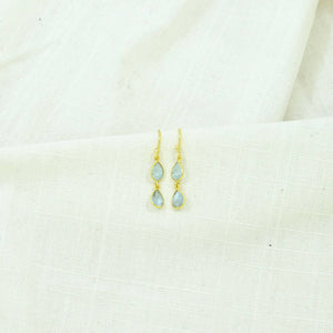 Schmuckoo Berlin - Double Drop Earring Gold Silver 925 - Blue Topaz