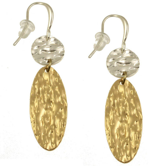 Origin Jewelry - Textured Circle and Oval Dangle Earrings: Silver Gold