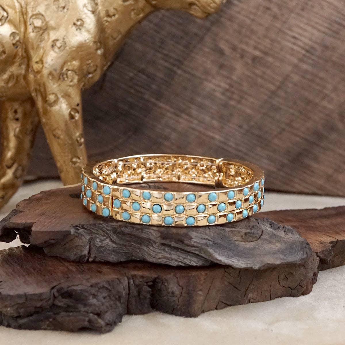 PennyLine inc - Luxe Check – Checker Crystal Stretch Bangle: Gold - Clear