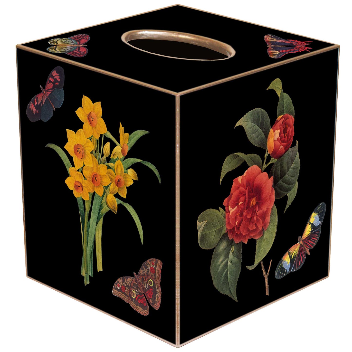 Marye-Kelley - Black Rose & Iris Tissue Box Cover: Paper Mache
