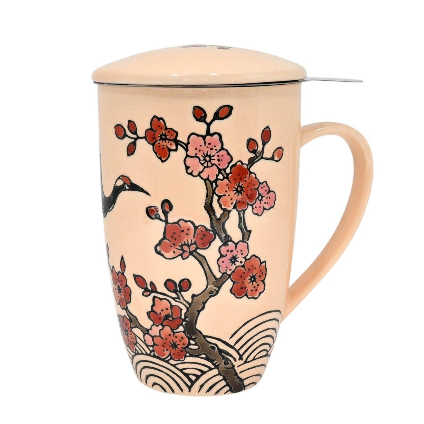 Urban Tokyo - Crane Flower Design 15oz Tea Mugs with Lid and Infuser for Loose Leaf Tea (4/32)