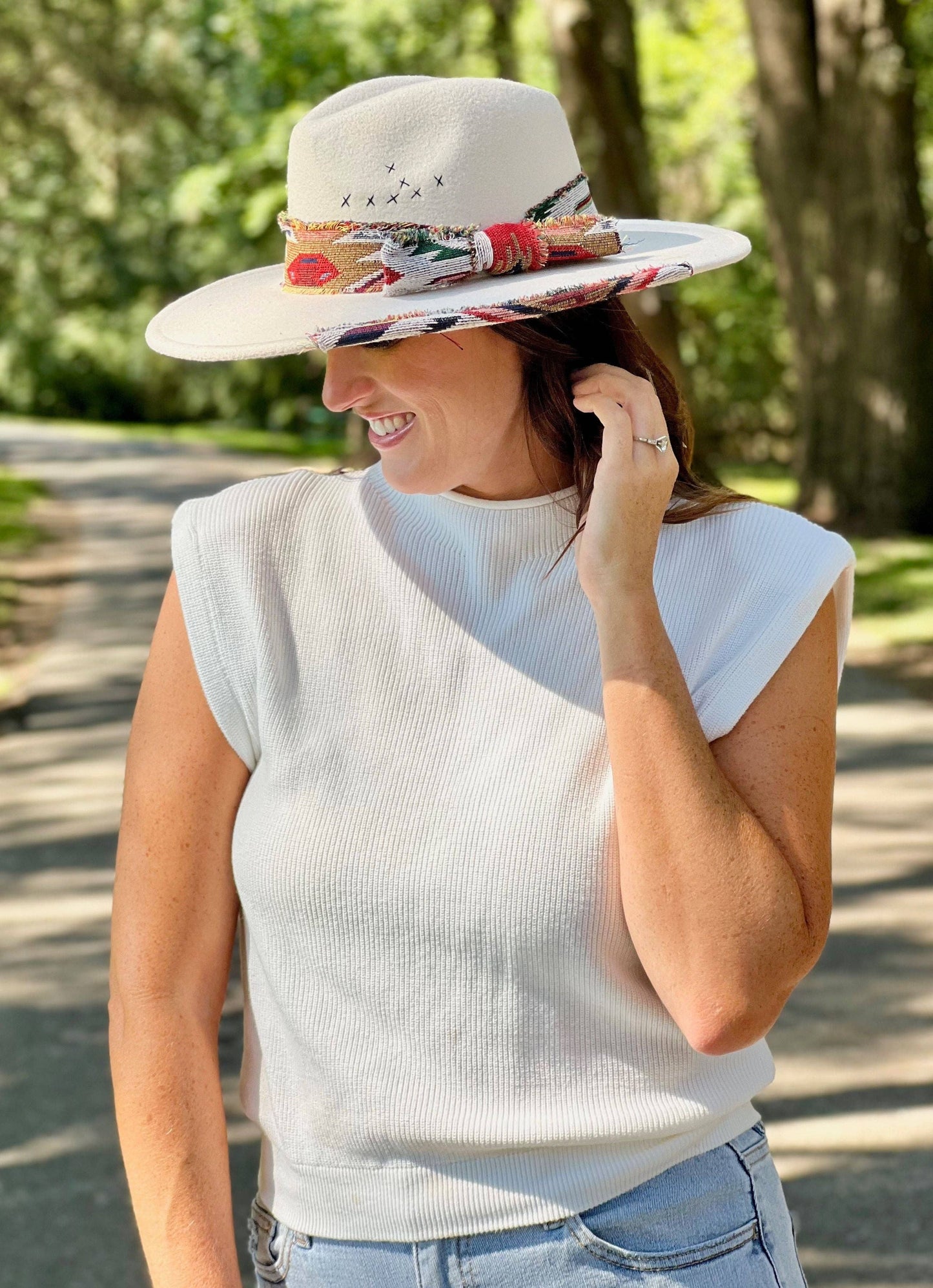 Caroline Hill - Lucie Hat with Aztec Accents IVORY: Default