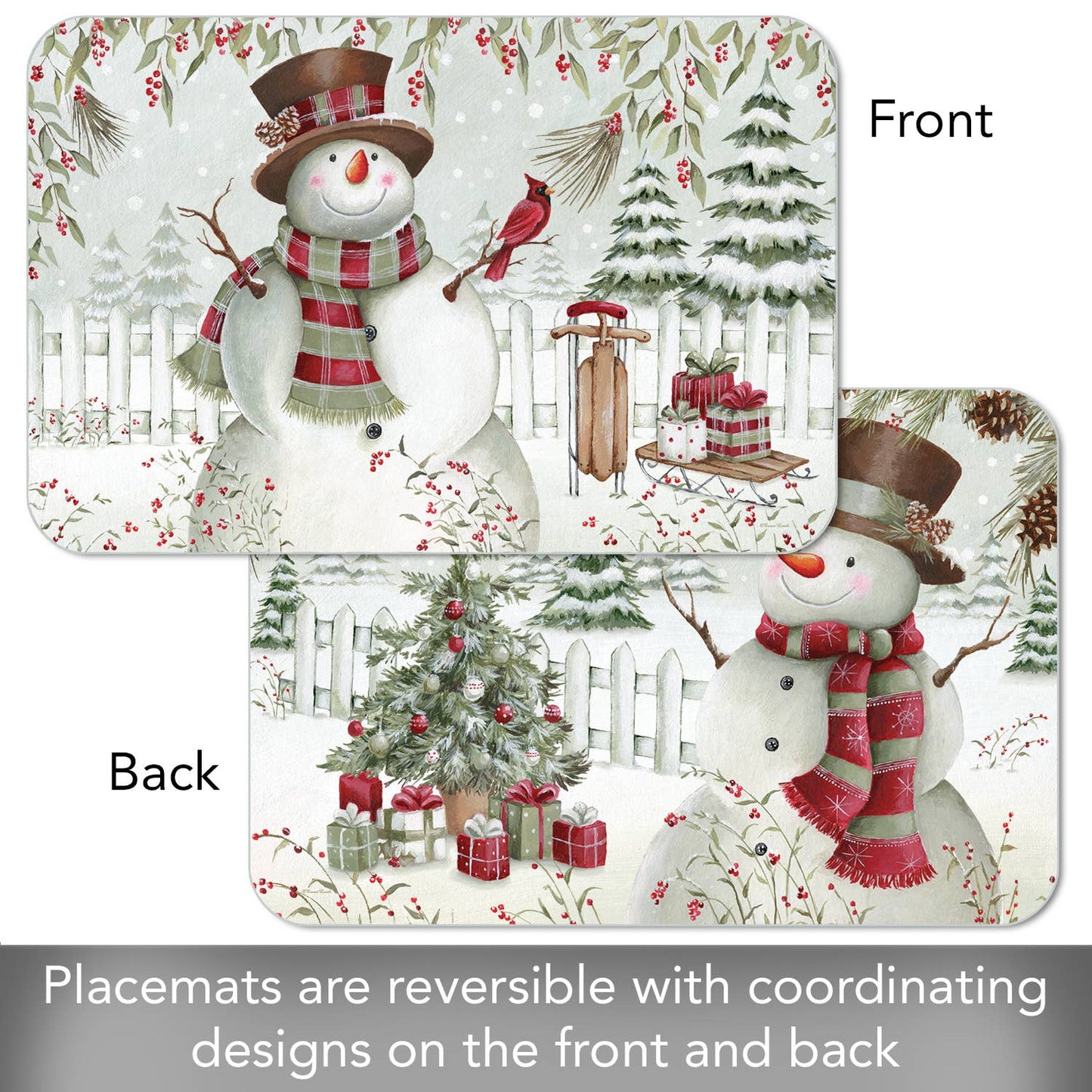 CounterArt/Highland Home/Thirstystone - Brown Hat Snowman Reversible Rectangular Plastic Placemat