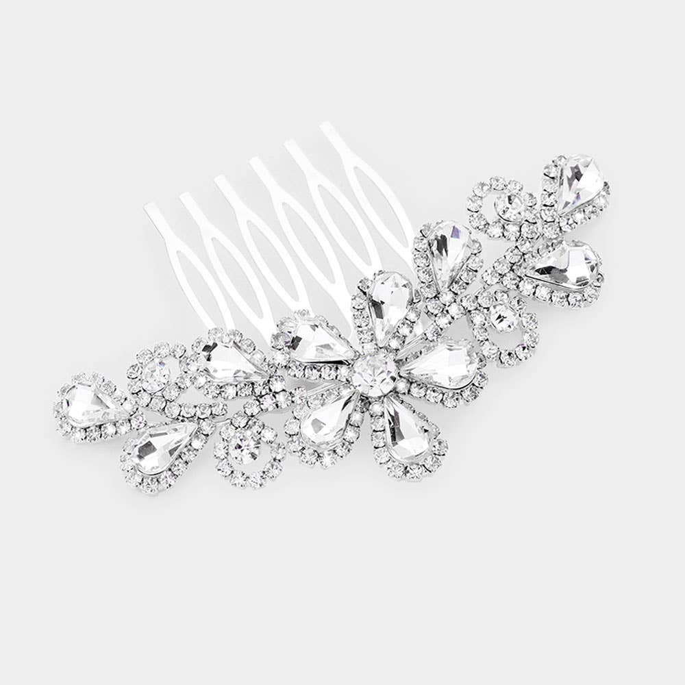 Sensibling Corp. - Teardrop Stone Flower Leaf Hair Comb: AB,Gold