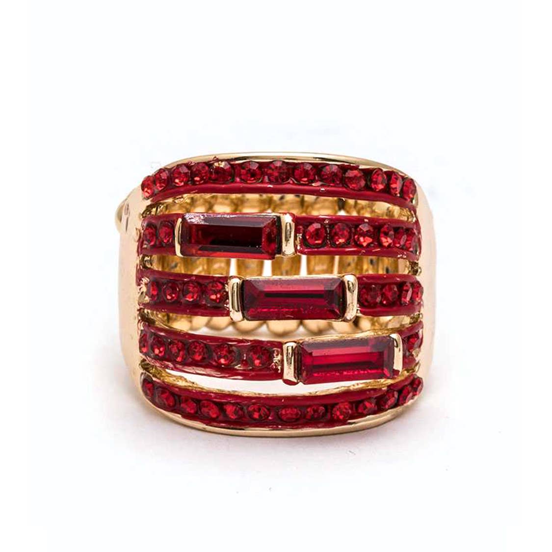 Artini Accessories - Crystal Baguette Stretch Cocktail Ring: Blue AB