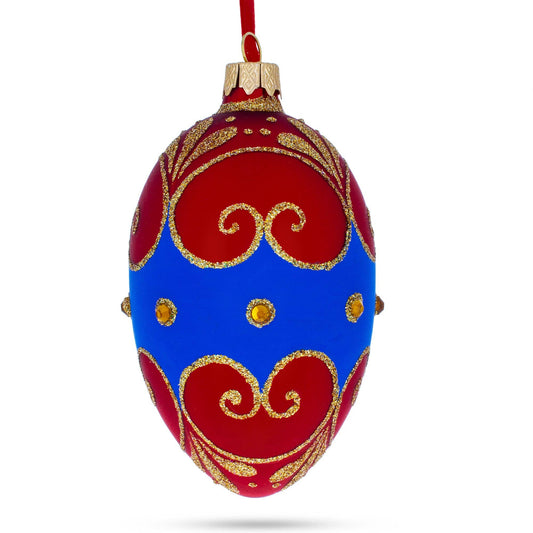 BestPysanky - Red and Blue Jeweled Egg Glass Ornament