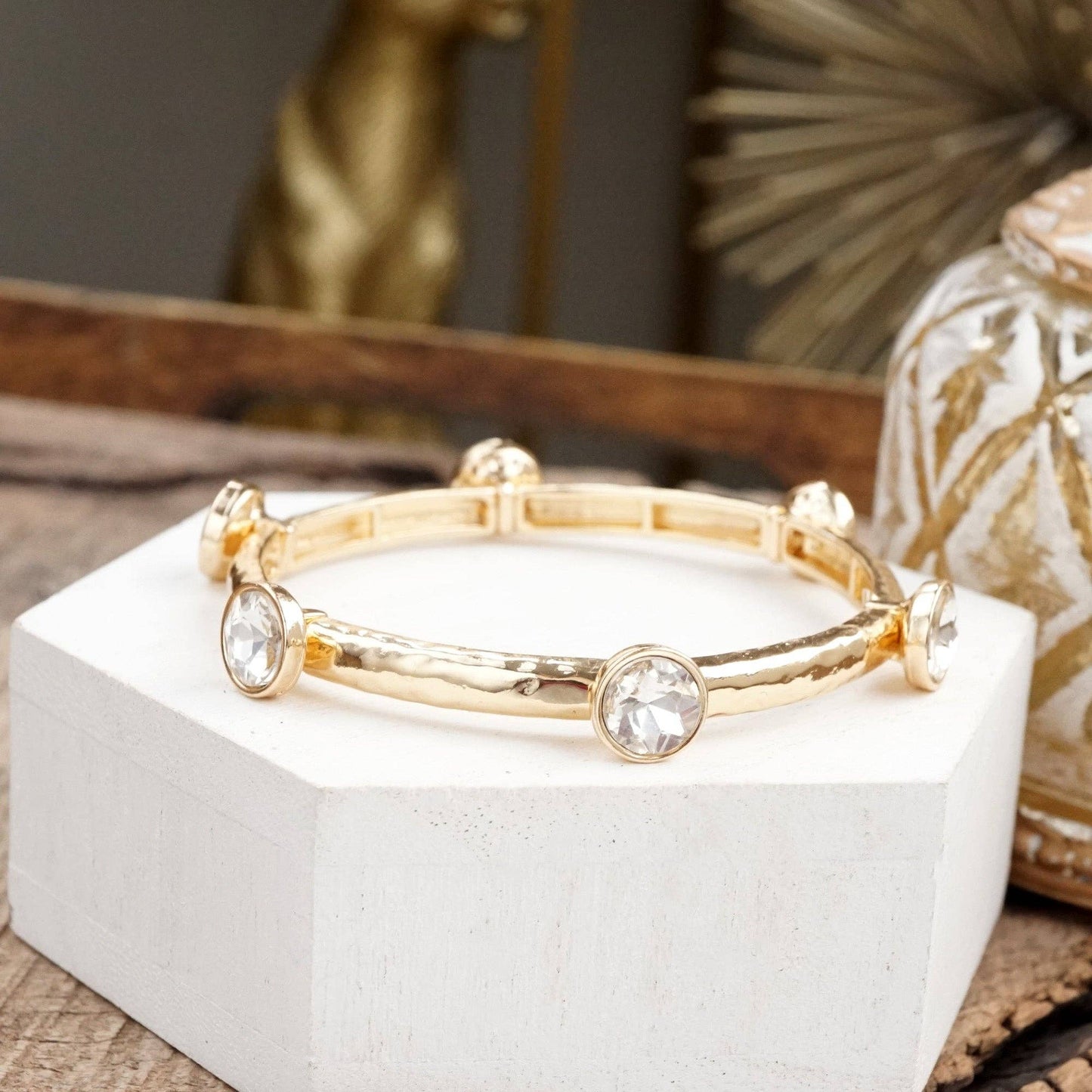 PennyLine inc - Sparkly clear crystals bangle in Gold Or Silver Tone: Gold Tone