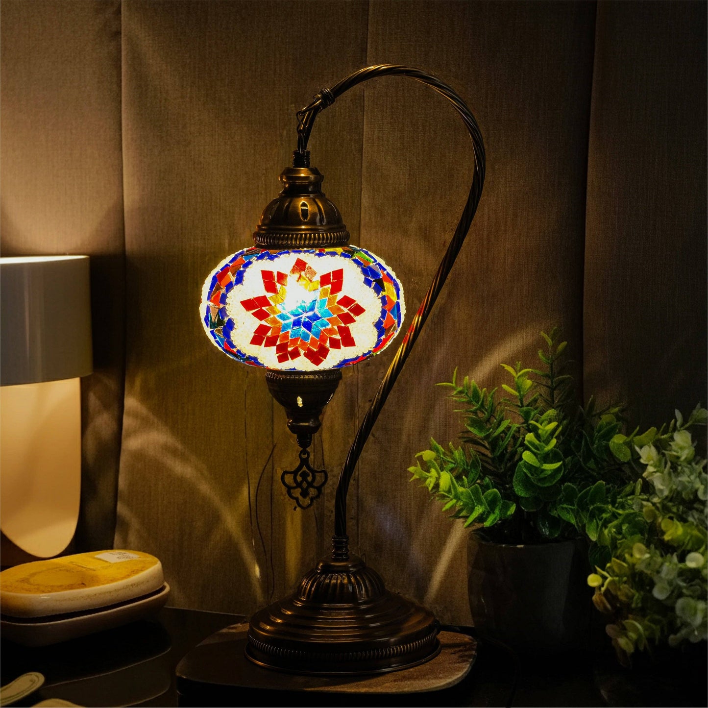 Mozaist LLC - Mozaist Handmade Turkish Mosaic Swan Table Lamp Multicolor