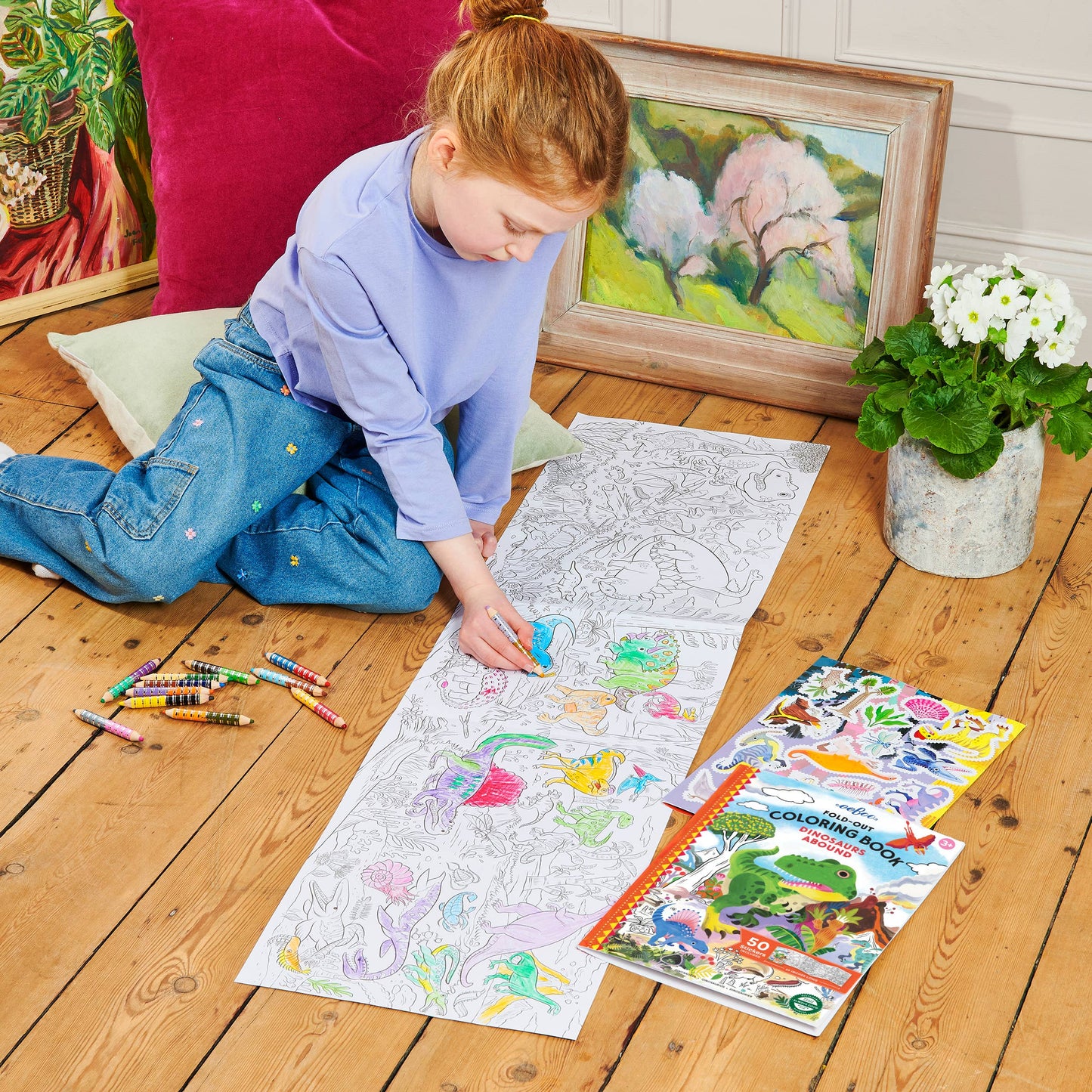 eeBoo - Dinosaurs Abound Fold-Out Coloring Book with Stickers
