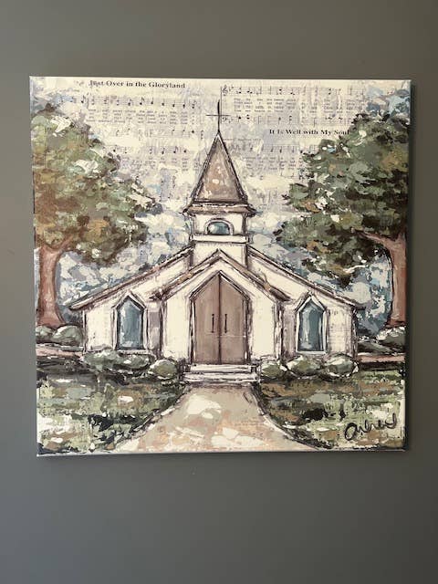 Rustic Nester - Country church canvas art print, Music lover home decor: 16x20