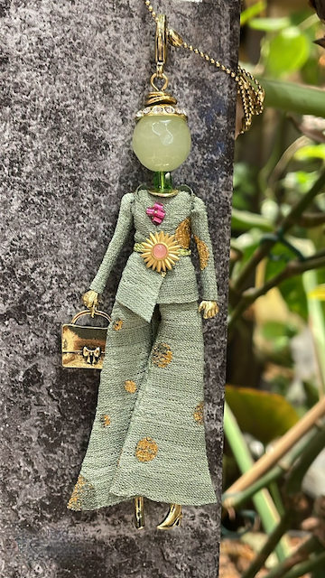 Pretty Persuasions - N23188D Stone Adorned French Doll Stainless Steel Necklace: 13 Blue/Mint