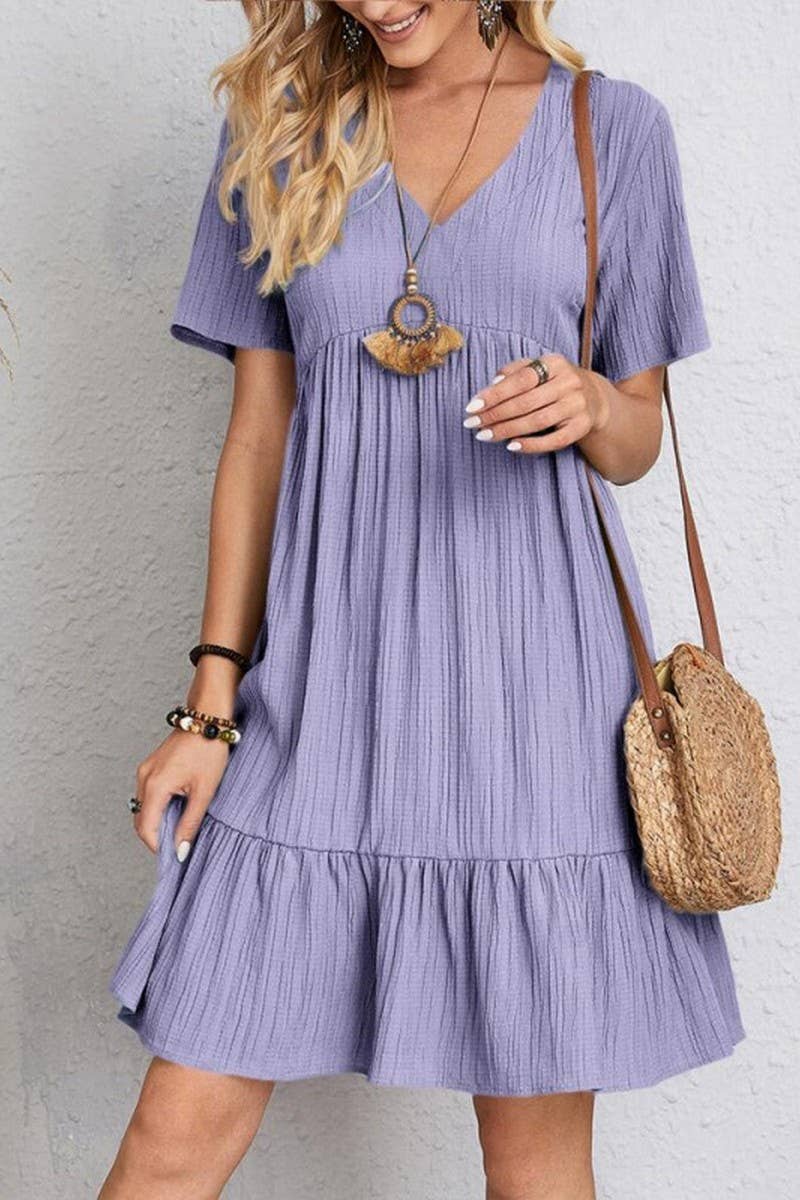 NINEXIS - CWDSD8232_SUMMER LOOSE CASUAL SHORT-SLEEVED DRESS: BROWN / (L) 1