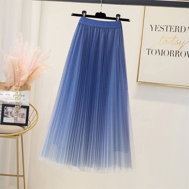 PEACH ACCESSORIES - SK116 Pleated skirt in graduated two tone effect: Blue