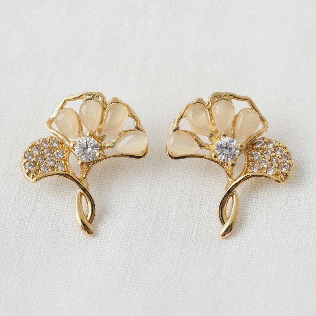 Ellemadera - Vintage Leaf Design Gemstone Drop Earrings