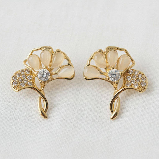 Ellemadera - Vintage Leaf Design Gemstone Drop Earrings