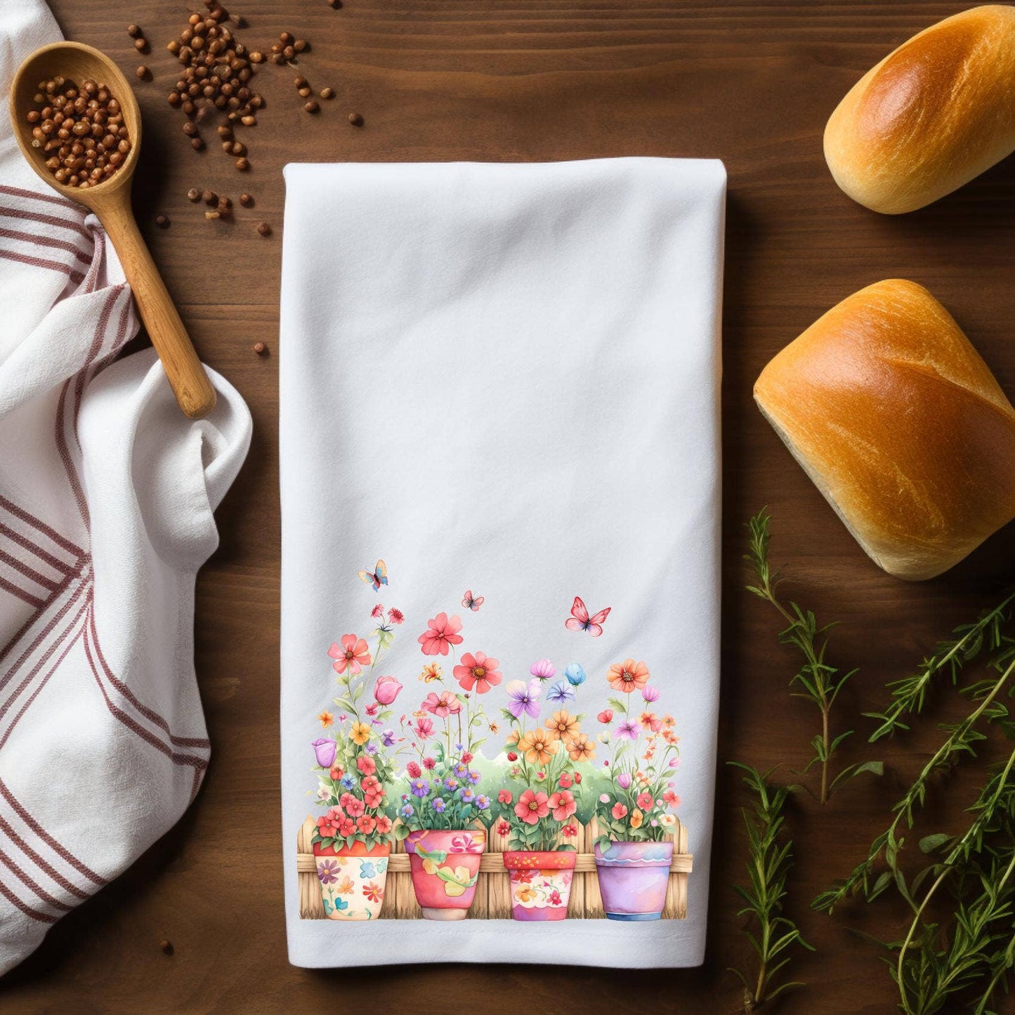 Fernville Creations - Floral Pastel Kitchen Tea Towel, Durable Hand Towel, Gift