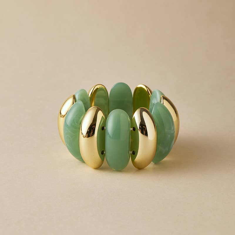 Pretty Persuasions - B25177 Bold Polyresin Oval Link Stretch Bangle Bracelet: 05 GD/TPE