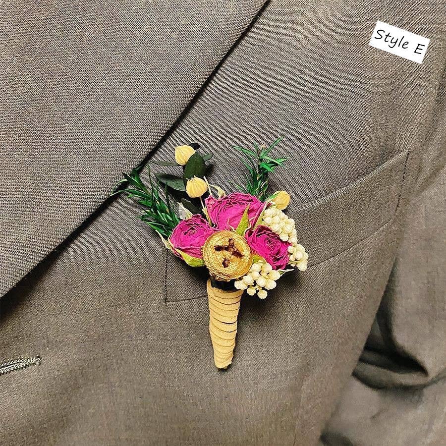 Sweet Home Deco - Dried Flower Mini Floral Bouquet, Boho Greenery Boutonniere: Style B